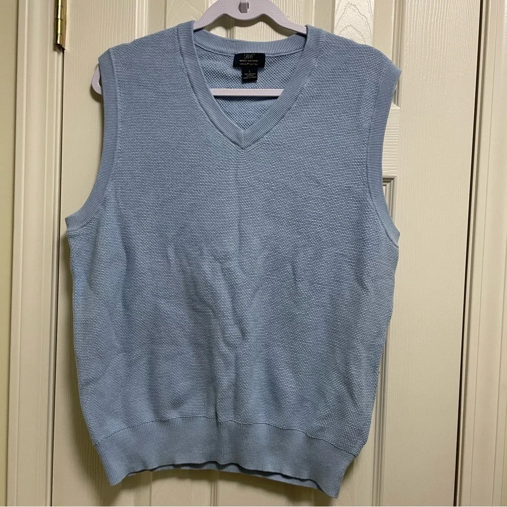 BROOKS BROTHERS Men's Supima Cotton Sweater Vest V-Neck Layering baby blue L